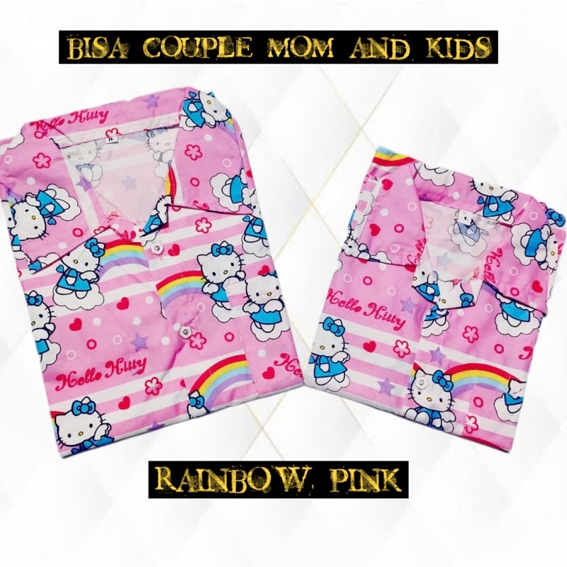 Rainbow pink - piyama baju tidur katun bisa couple ibu dan anak lucu