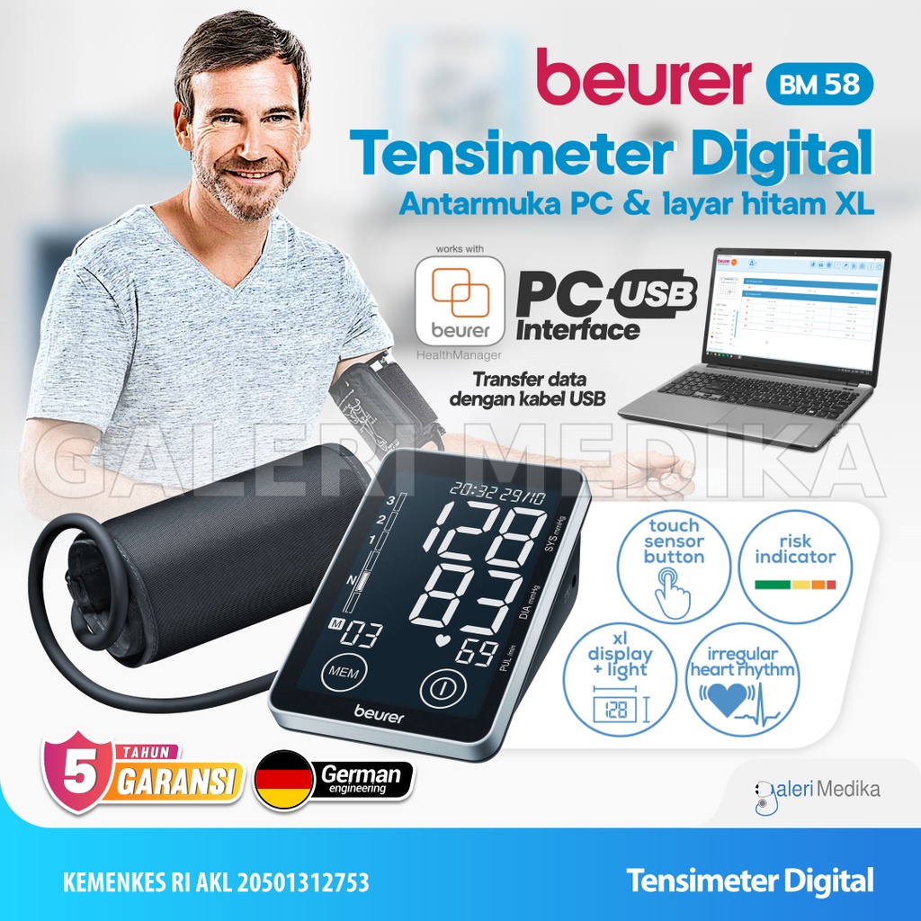 Tensimeter Beurer BM 58 / BM58 / BM58 - Tensimeter dengan Sensor Sentuh