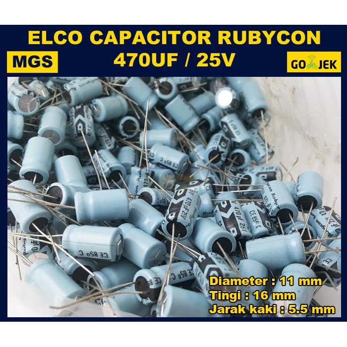 10Pcs Capacitor Elco 470uf 25v Biru Rubycon Kapasitor Elko 470uf 25v Rubycon