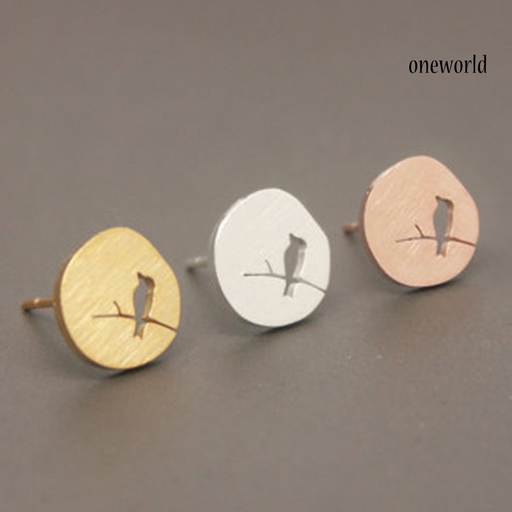 OW@ Cute Women Hollow Bird Branch Irregular Geometric Ear Stud Earrings Jewelry Gift