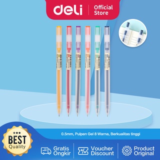 Deli Color Gel Pen Pulpen Gel 8 Warna Cerah Needle Tip 0.5mm Panjang Penulisan Hingga 400m A119/PCS