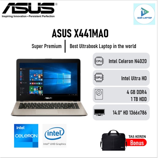 Laptop ASUS X441MAO Celeron N4020 4GB 1TB W10 14.0" HD