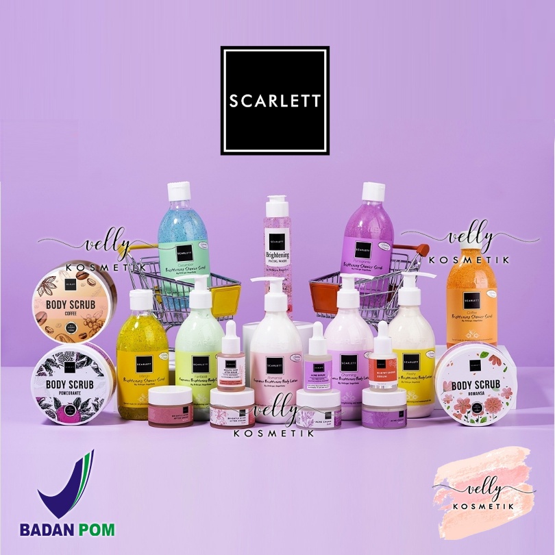 SCARLETT WHITENING / SCARLET WHITENING Body Lotion Serum Lulur Shower Scrub BRIGHTLY ACNE ROMANSA POME CHARMING FRESHY JOLLY