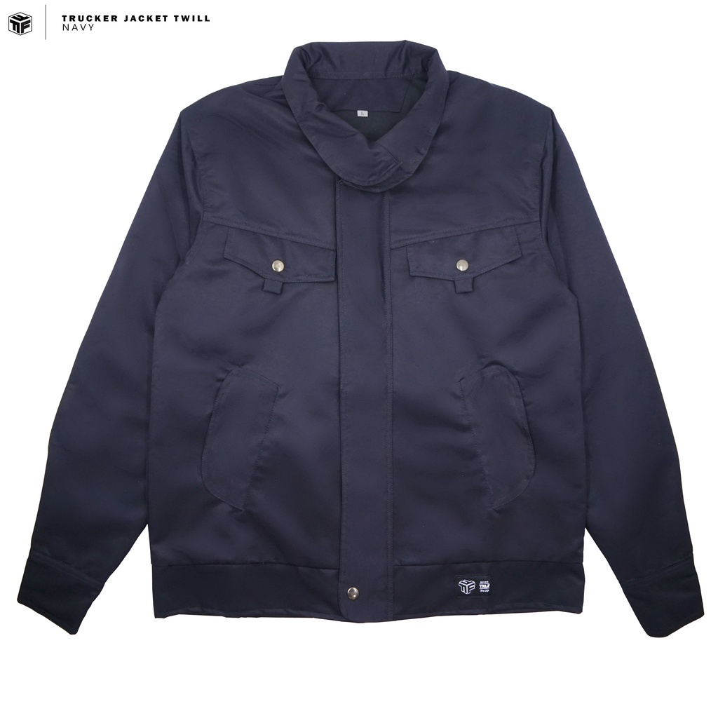 Jaket Trucker Jacket Basic Cotton Twill Polos Pria Wanita Unisex Hitam Navy Brown Size L XL Original Triple F