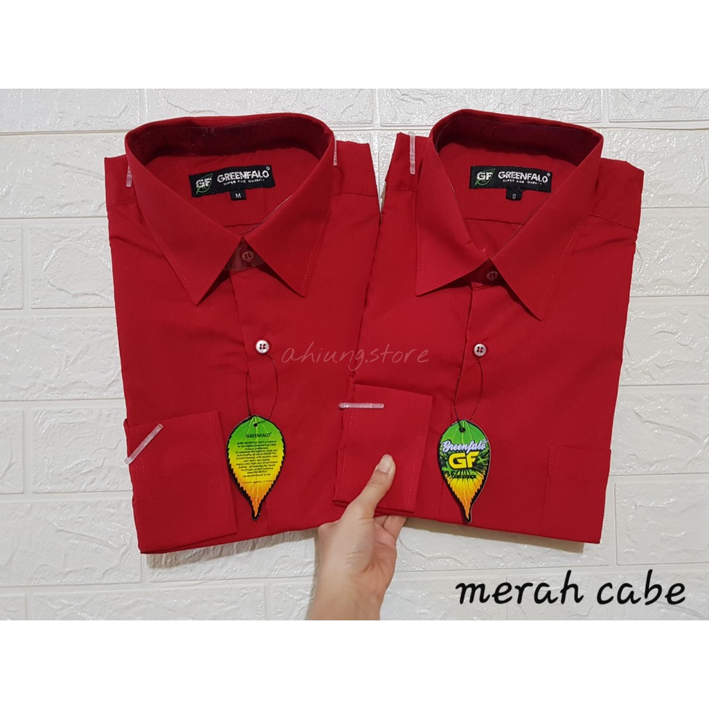 KEMEJA PRIA GREENFALO - KEMEJA POLOS LENGAN PANJANG PRIA WARNA MERAH CABE