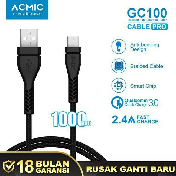 Jual Kabel Data Charger USB Type C ACMIC Braided Fast Charging Original Murah