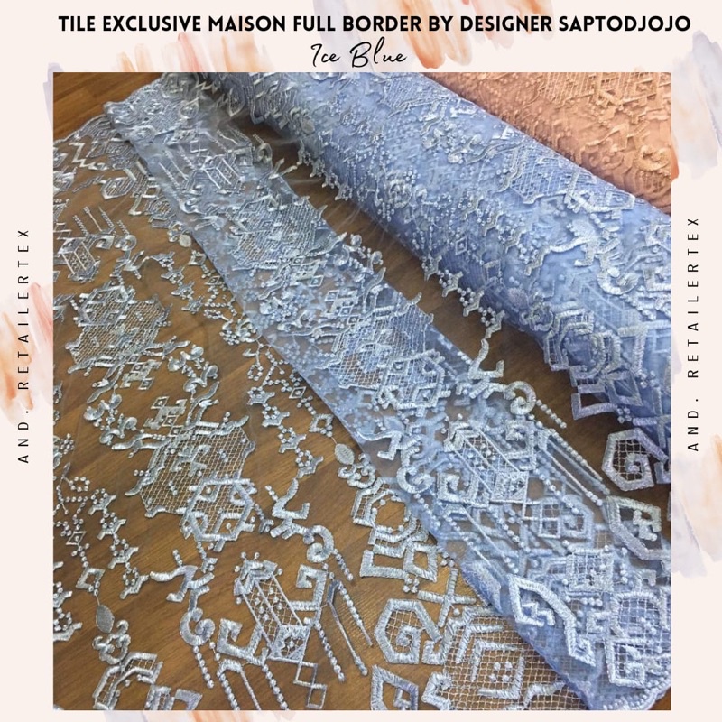 Bahan kebaya Tile Exclusive Maison design By Sapto warna baby Blue Full bordir