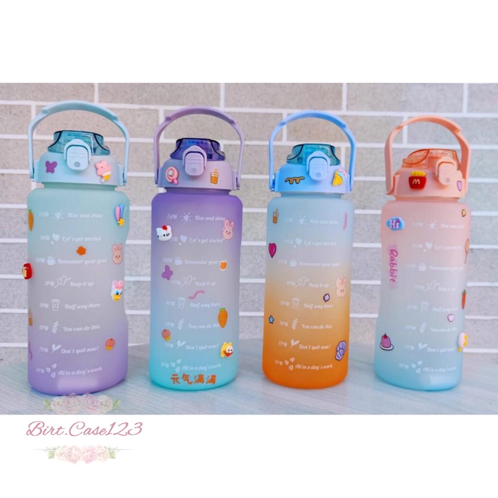 RT61 BOTOL MINUM TUMBLER KOREA WARNA GRADASI PELANGI PENANDA WAKTU UKURAN BESAR 2 LITER 2000ML 2L BC6144