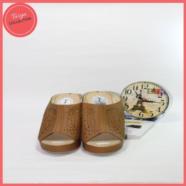 SEPATU WEDGES LASER TERBARU|WEDGES SELOP TB-1208 TAN