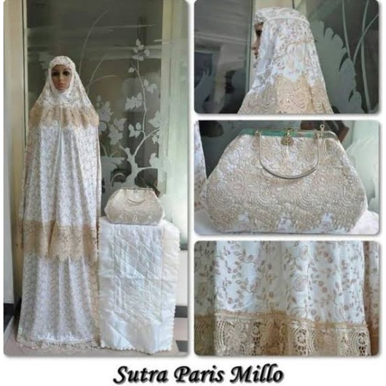 Mukena sutra paris prada tas behel plus sajadah
