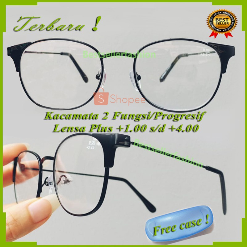 Kacamata 2 Fungsi/Bifokal Plus (+)dari +1.00- +4.00 Free Case Kacamata Plus Kacamata Pria Wanita