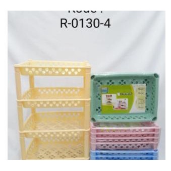 Produk Unggulan] Rak plastik susun 4 yoshikawa R0130-4 / Keranjang susun serbaguna