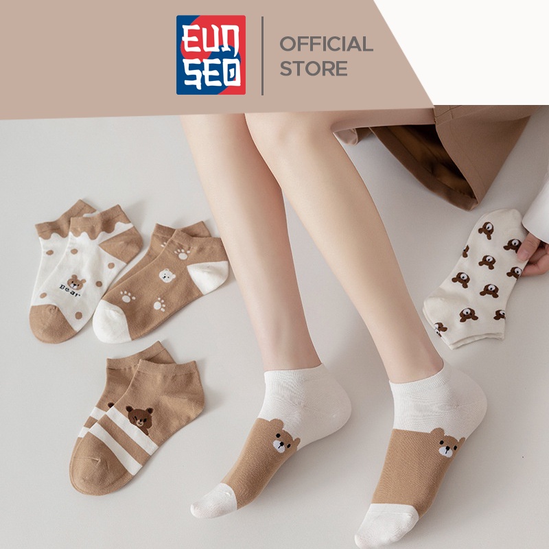 EUNSEO Kaos Kaki Ankle Cute Kaos Kaki Pendek Semata Kaki Motif Kartun Beruang Kaos Kaki Fashion Korea Premium