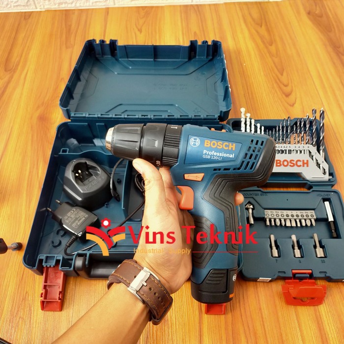 MESIN BOR CORDLESS BOSCH GSB 120 LI MESIN BATERAI  ASSESORIS GSB120LI