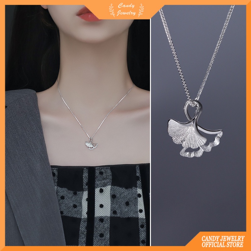 Kalung Rantai Liontin Daun Ginkgo Bahan S925 Silver Gaya Korea