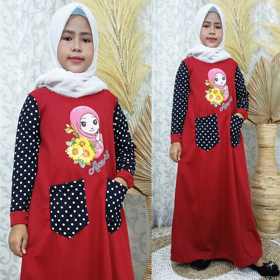 GAMIS ANAK 2 KANTONG ALHAMDULILLAH DRESS KIDS 4-12tahun CARLINA