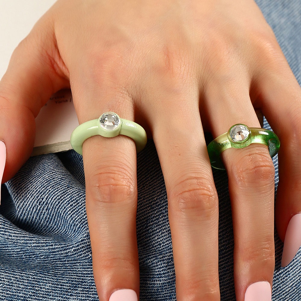 Needway  Gifts Rings Vintage Fashion Jewelry Finger Rings Transparent 2Pcs/Set Korean Geometric Diamond Acrylic Joint Ring/Multicolor