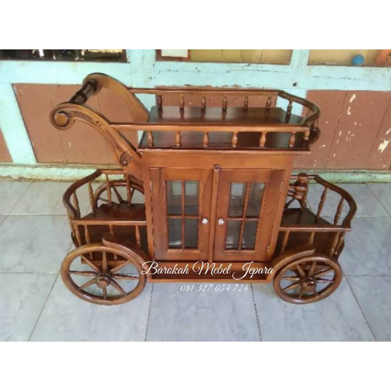 Troli Jati Jepara /Kereta Dorong Teh /meja Kopi Warna Natural Jati