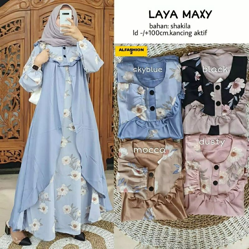 Laya Maxy, GAMIS WANITA MUSLIM CANTIK FIT XL BAHAN SHAKILA IMPORT LD 100 KANCING BUSUI TERMURAH OOTD