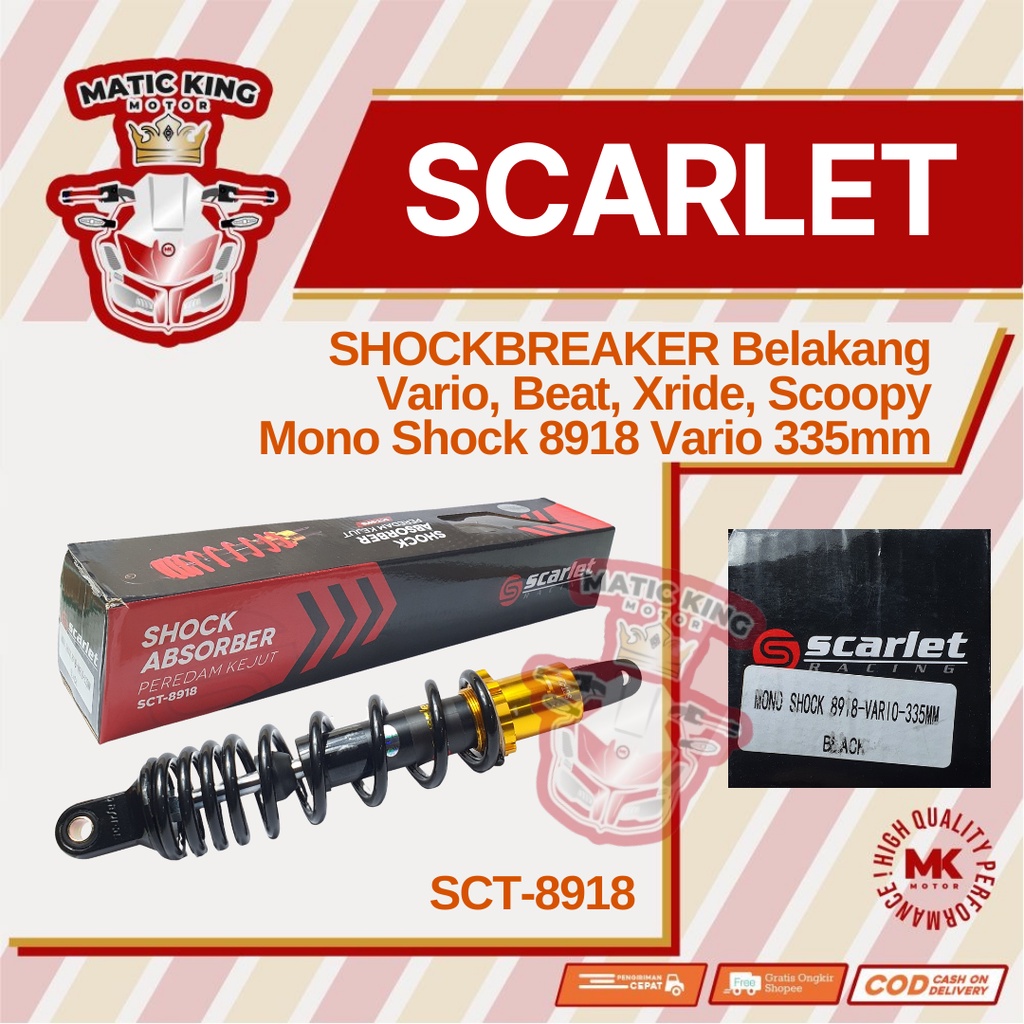 Mono Shockbreaker shock belakang Vario Beat Scoopy Mio Freego Fino SCT-8918 335 mm BLACK HITAM Scarlet Racing
