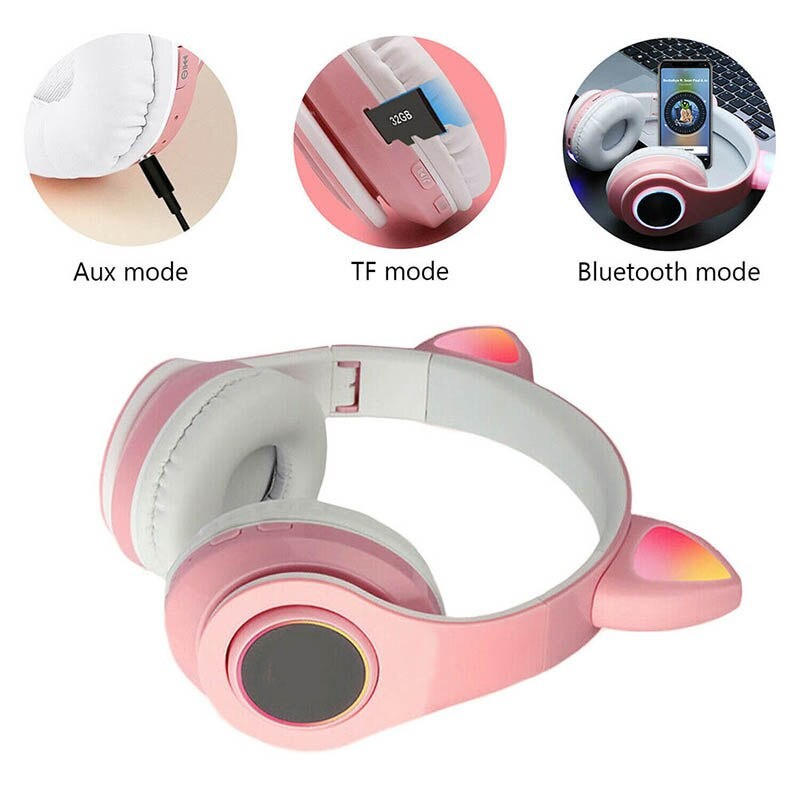 Bluetooth Headset Headphone Telinga Kucing Cute Cat Ear - CXT-B39 - Pink