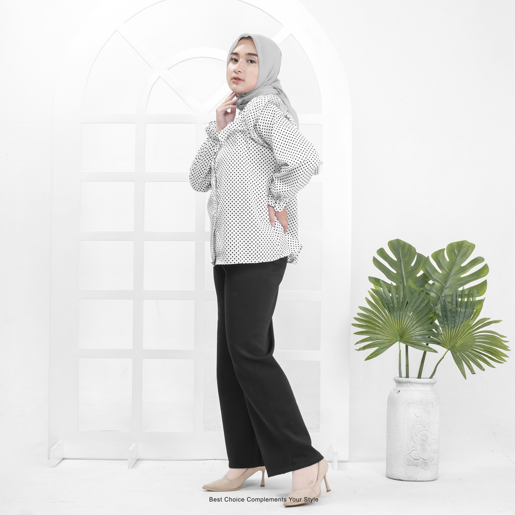 Dotyla Blouse Kemeja Basic Wanita Bahan Katun Shirt Motif Polkadot by Mahyra