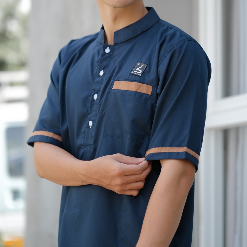 Baju Koko Kurta Modern Fit / Kurta Kasual Muslim - Soleh Abu Bakar Navy