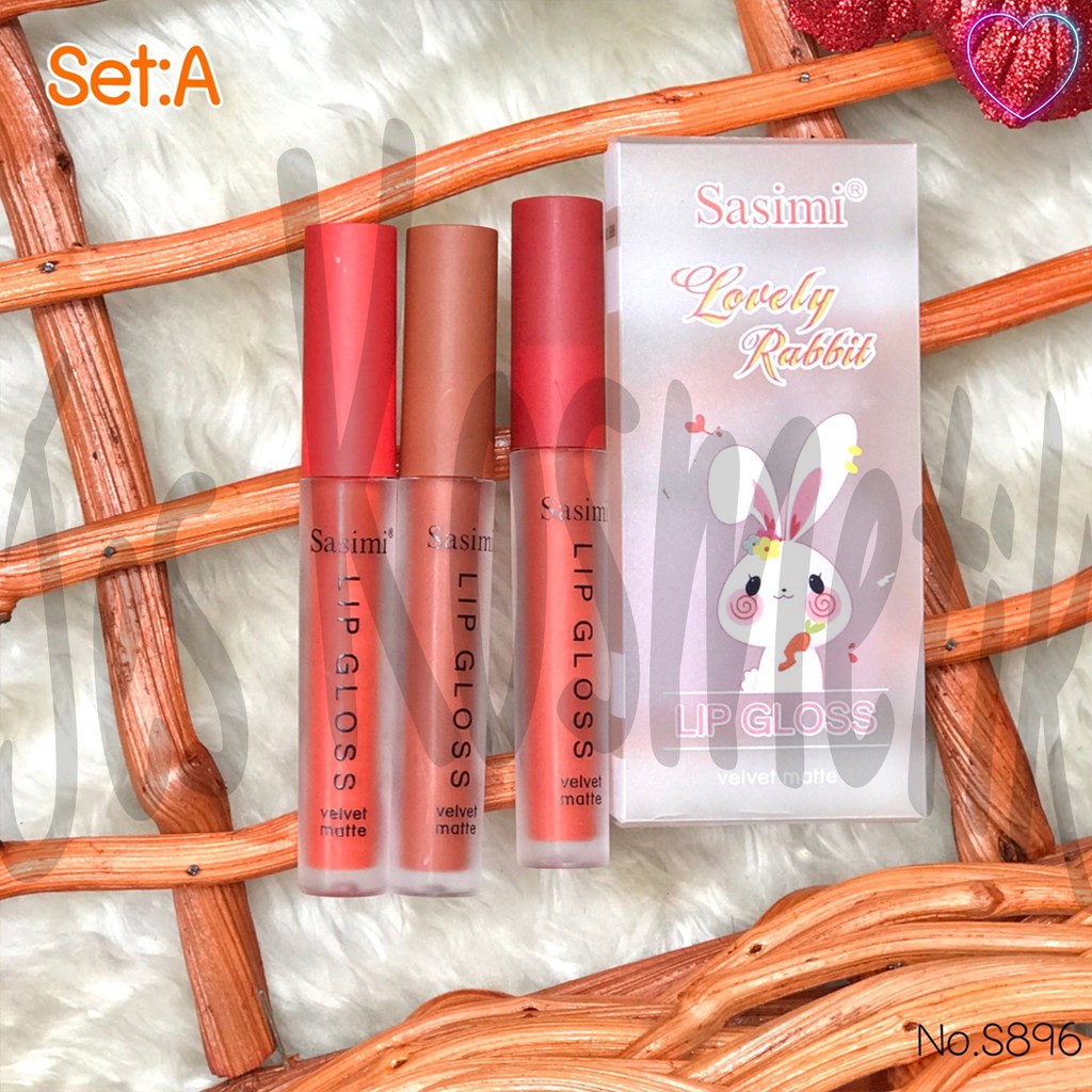 Sasimi Lovely Rabbit Velvet Matte Lipgloss Isi 3 Pcs / Grosir Kosmetik