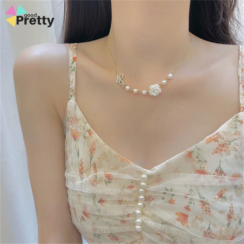 Desain Niche Indah Mutiara Busur Mawar Kalung Gadis Temperamen - PD