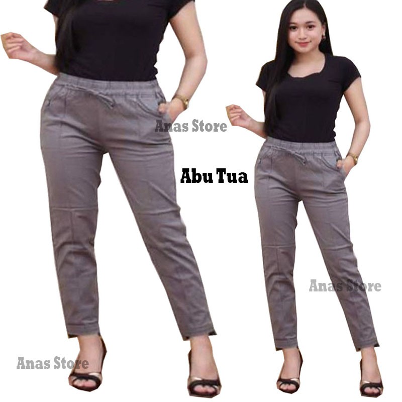 BAGGY PANTS TWILL COMBED PREMIUM GRADE A WANITA ( HALUS DAN TEBAL ) UKURAN STANDAR, JUMBO DAN L5