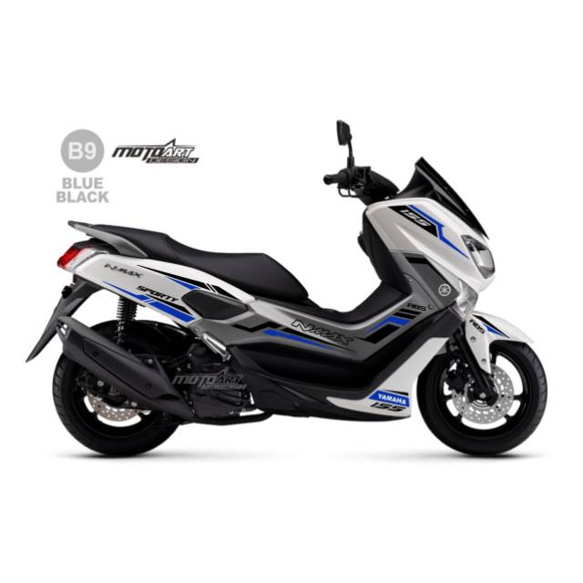 Cutting sticker Yamaha nmax  putih dengan striping biru hitam bahan oracal