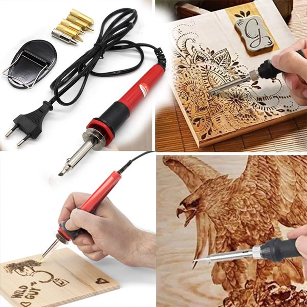 Set Alat Solder Pyrography Pena Ukiran Pembakar Kayu Solder 220V 30W