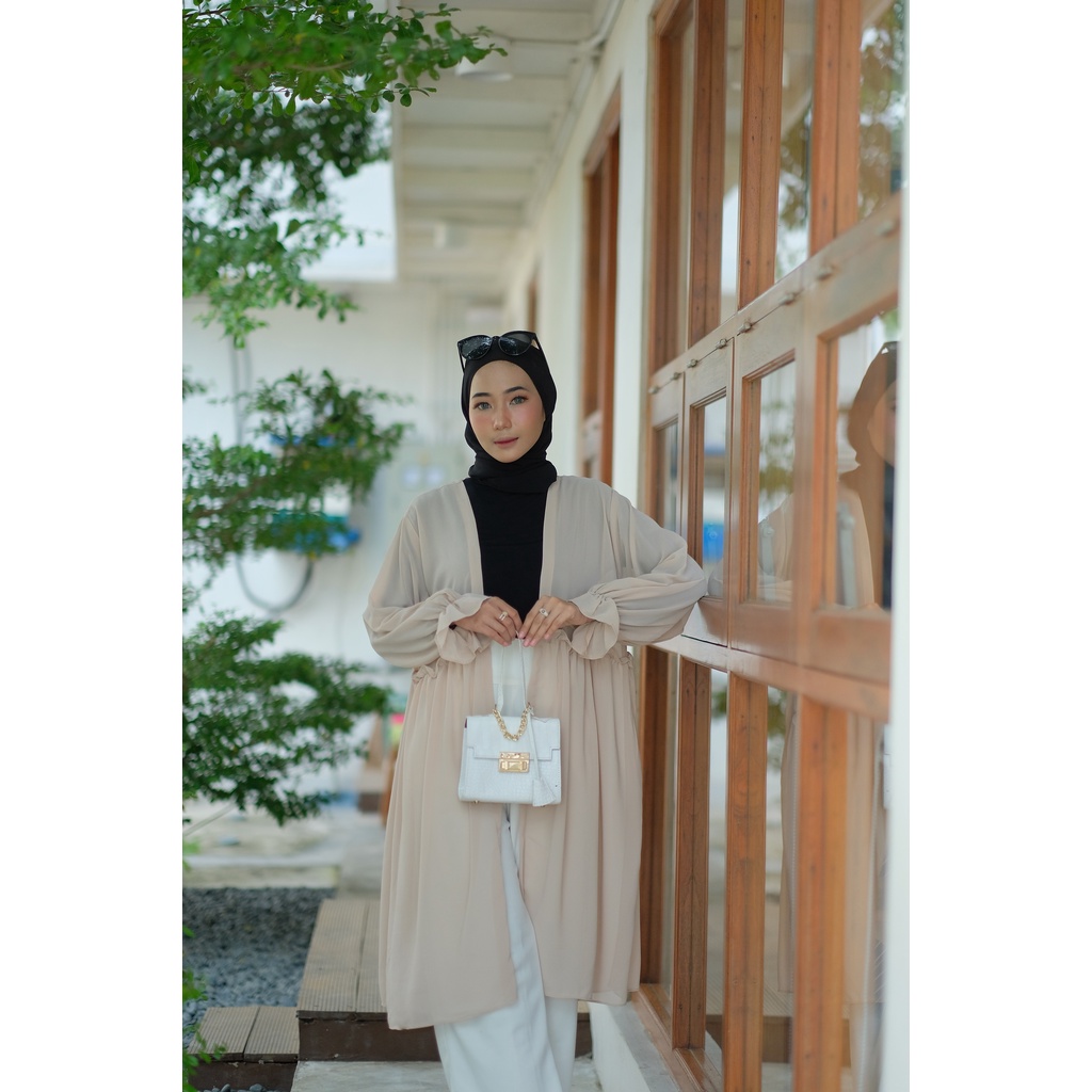 Delaya Long Outer Ceruty Premium High Quality/ Cardi Ceruty Termurah Hits Selebgram Pusatgrosir_solo-DELAYA OUTER KREM