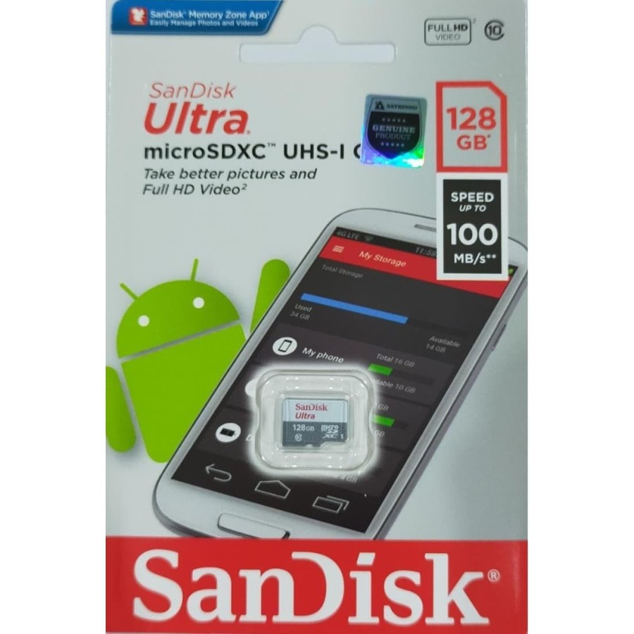 SanDisk Ultra Micro SD / MicroSD Card 128Gb 100MBps Class 10