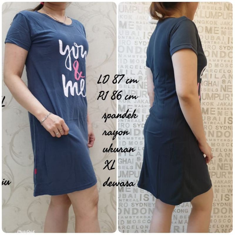 Spandek dress BODY PANJANG  sablon you and me ukuran XL