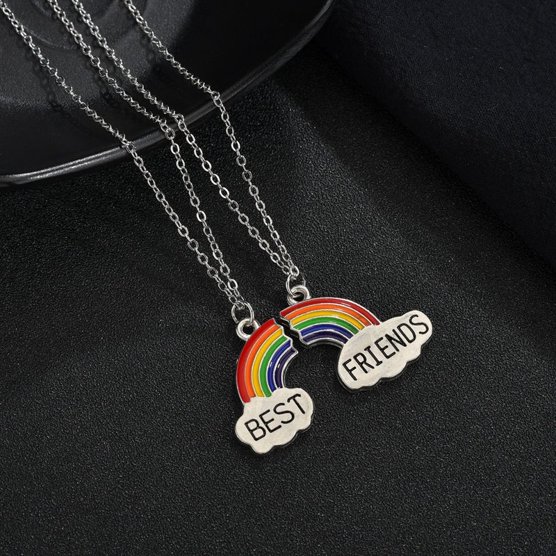 Kalung Couple BEST FRIEND Rantai Persahabatan Liontin Pelangi Necklace Ellena Millie aksesoris couple fashion korea wanita pria Bukan Magnet warna silver