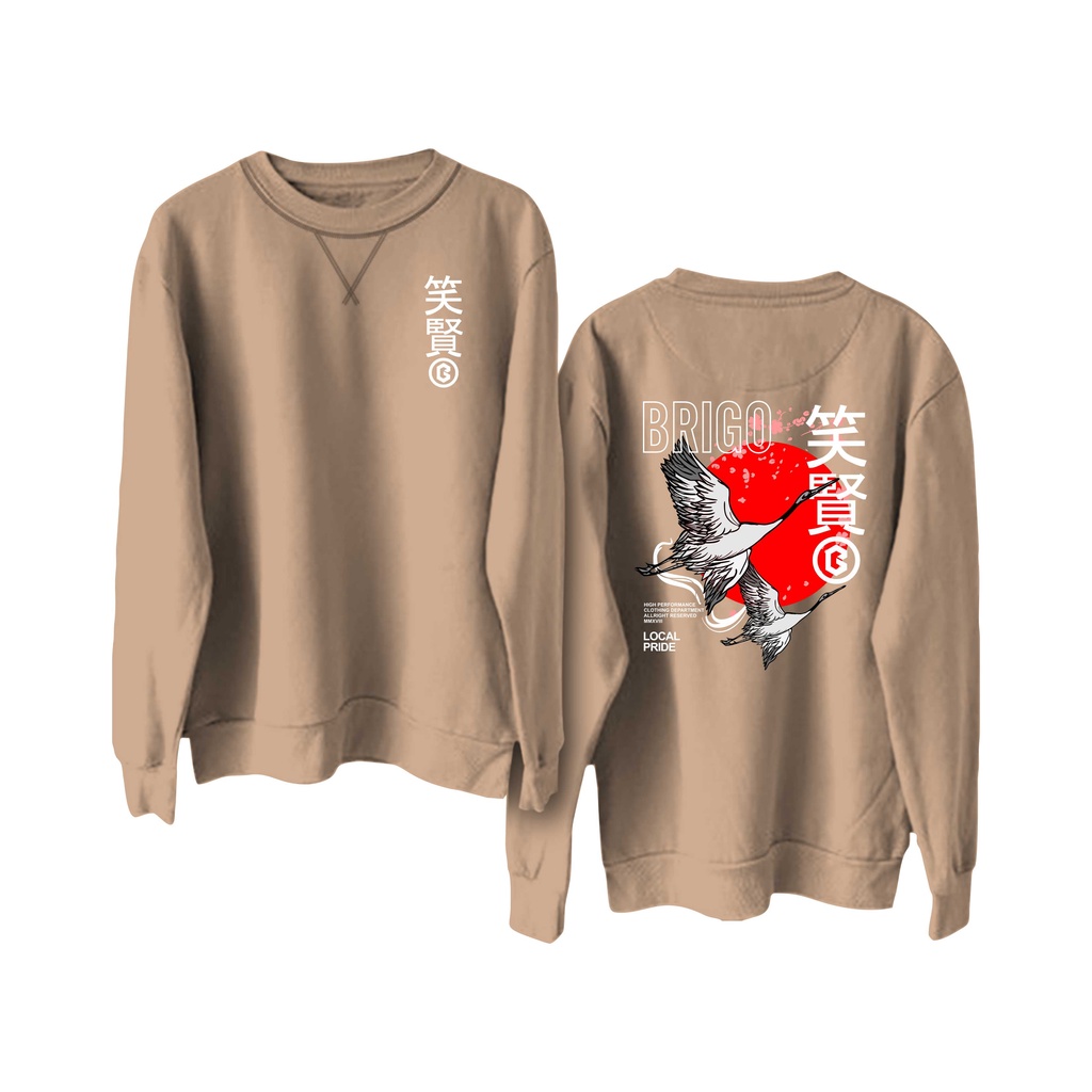 BRIGO Basic Sweatshirt  japan bird II Sweater Crewneck BRIGO japan bird Sablon DTF Fleece Cotton II SIZE M-XXL (Pria &amp; Wanita) Free stiker&amp;Gantungan Kunci