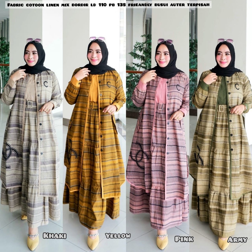 QF. Setelan Gamis long tunik  motif abstrak 885 FREE BELT / gamis / gamis murah / gamis terbaru / ga