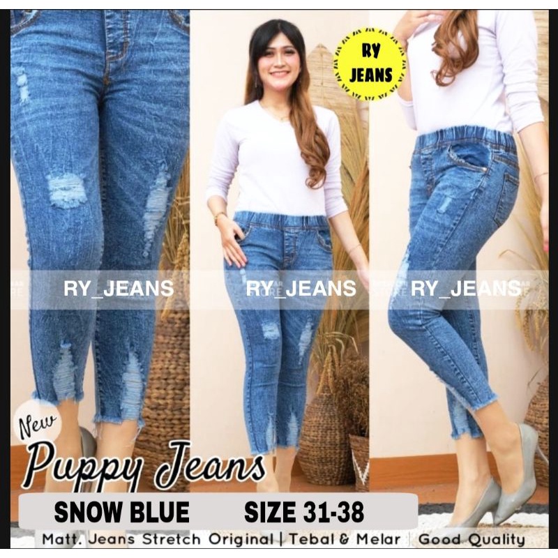 Jeans jumbo wanita celana jeans sobek jumbo snow jegging jeans pinggang kolor melar