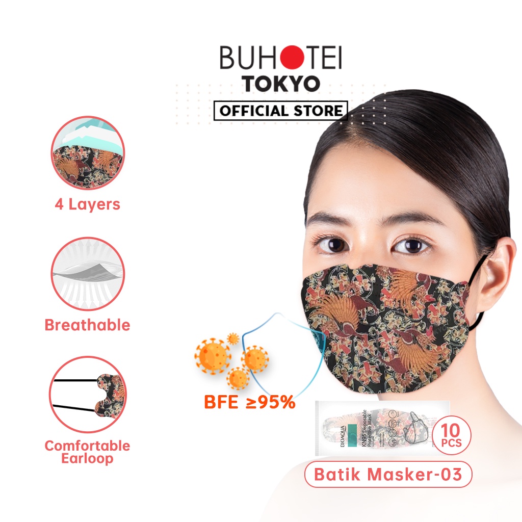 BUHOTEI Disposable Masker wajah EVO Earloop Face Mask Kesehatan masker medis-Batik Mask(3#)-10pcs