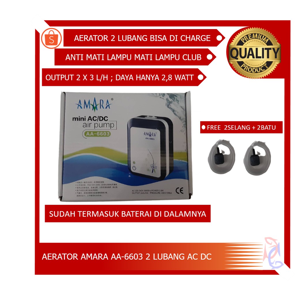 AERATOR AC/DC AMARA AA-6603 AERATOR 2 LUBANG ACDC AERATOR MANCING AERATOR EMERGENCY AERATOR PORTABLE