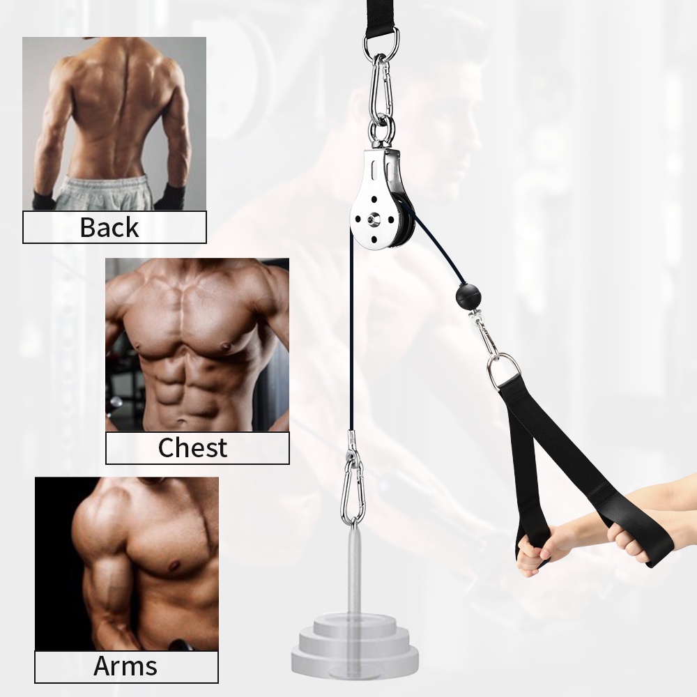 DIY Fitness Pulley Set / DIY Katrol Fitness / Gym DIY Pulley Cable Machine Arm Bicep / Lat Lift Pulley Cable System for Lat Pull Down Machine Attachments hand strength Home Gym Equipment / kabel barbel / tali barbel / kawat  barbel / fitnes / pitnes / gim