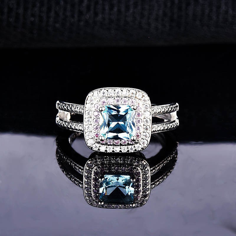 925 Perak Aquamarine Pernikahan Disesuaikan Cincin Perhiasan