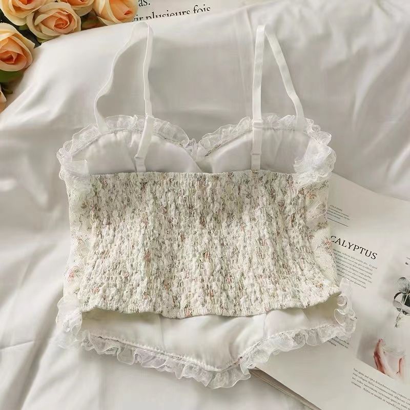 GO! BR747 Bra bh tanktop Crop Korean Lace Floral Vintage wanita Motif Bunga retro gaya korea