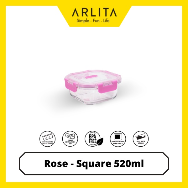 ARLITA ROSE SET - SQUARE- GLASS CONTAINER SET ISI 3