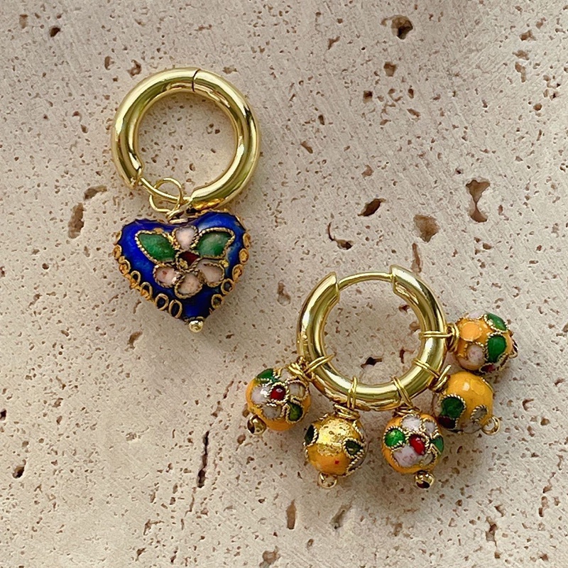 Anting Tusuk Gantung Statement Desain Bungamanikmanik Cloisonnemutiara Warna Warni Gaya Barok Untuk Wanita