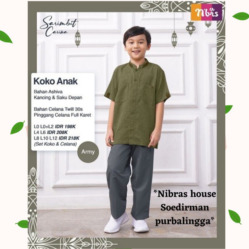 BAJU KOKO ANAK LENGAN PENDEK SET CELANA KOKO NIBRAS CARINA ARMY
