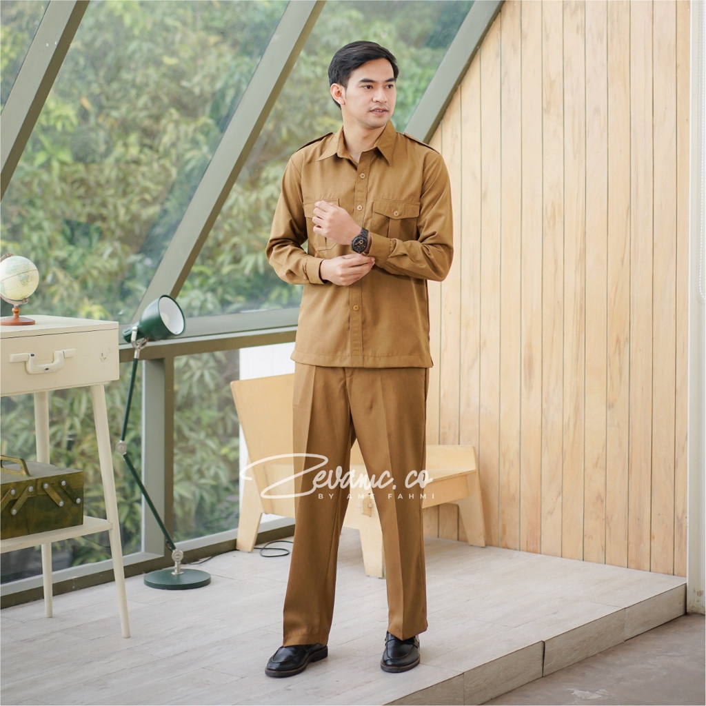 ZCO - Baju Dinas Setelan Pemda Pria Tangan Panjang PNS Pemda PNS Pria Seragam Guru Laki-Laki Seragam