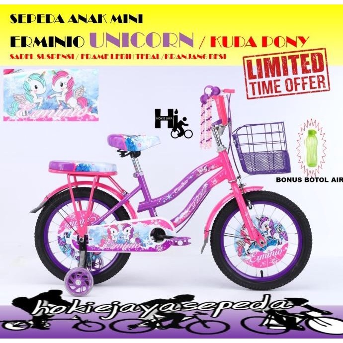 Sepeda Mini Erminio 18 " Unicorn Kuda Pony (Untuk Anak Umur 5-8 Tahun) Diskon R10