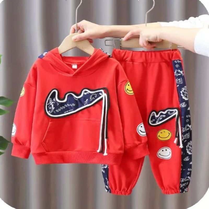 SETELAN HOODIE ANAK LAKI-LAKI PEREMPUAN 1-5 TAHUN SETELAN BAJU SWEATER HOODIE SMILE TERBARU